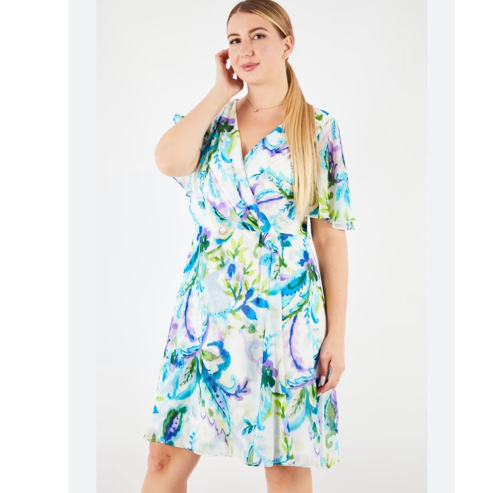 RALPH LAUREN Women’s Elegant White Floral Ruffle Summer Midi Dress NWT 12